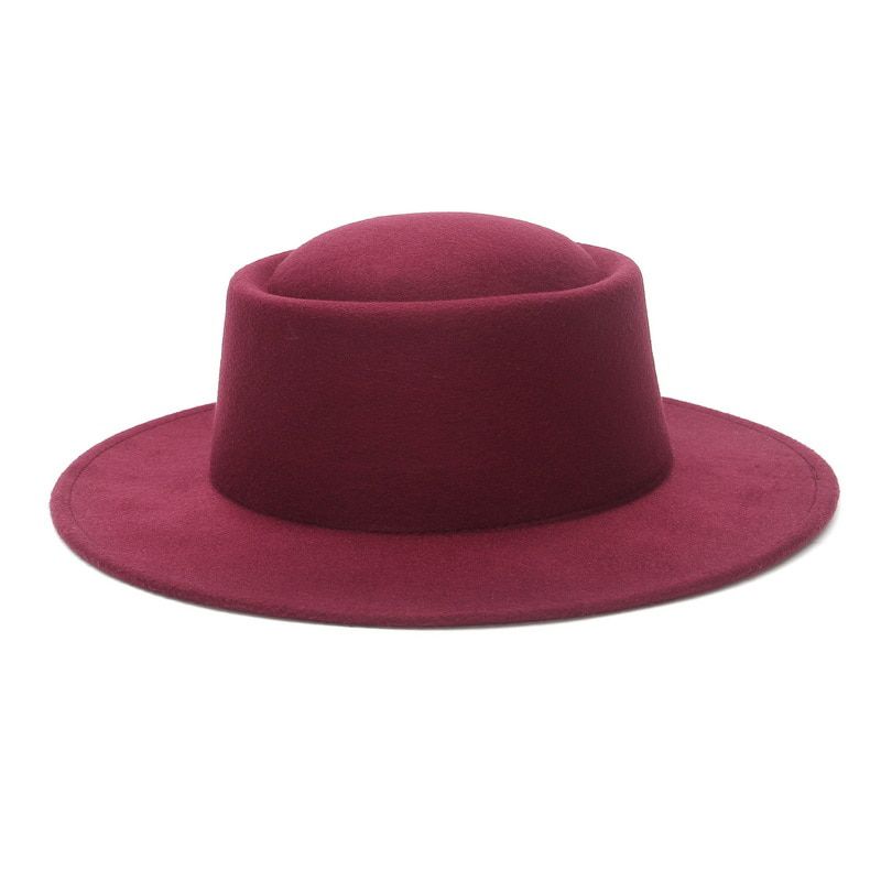 2021 Fashion Solid Color Pie Boater Flat Top Hat For Women's Men's Wide Brim Fedora Hat Jazz Cap Elegant Round Bowler
