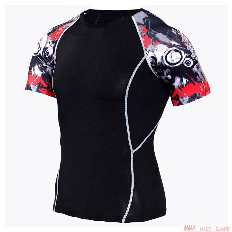 Compression Quick dry T-shirt Men Running Sport Skinny Short Tee Shirt Male Gym Fitness Bodybuilding Workout Black Tops Clothing