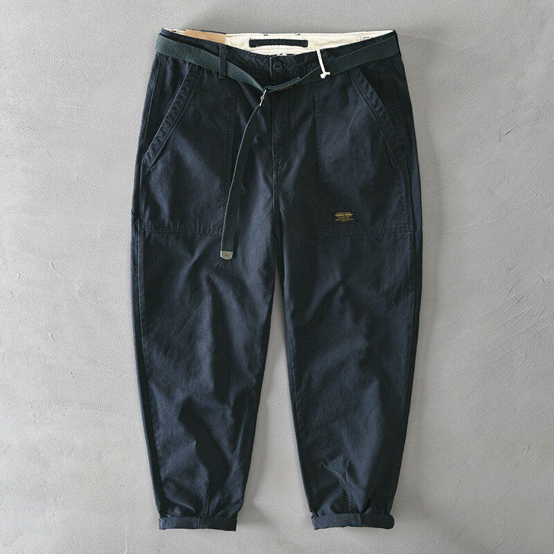Autumn Winter New Pure Cotton Men Cargo Pants Korean Style Male Casual Loose Belt Mid Waist Slim Fit Pencil Trouser GA-Z329