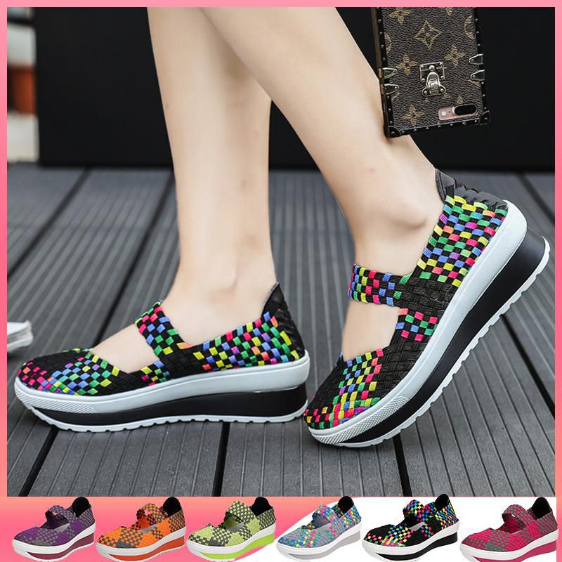 Korean Wedge Shoes Shoes For Women Slip On Shoes For Women Rubber Shoes For Women Slip On Sneakers For Women Flying Woven Shoes Hand Woven Shoes Platform Sneakers Korean Woven Shoes Flat Shoes For Women
