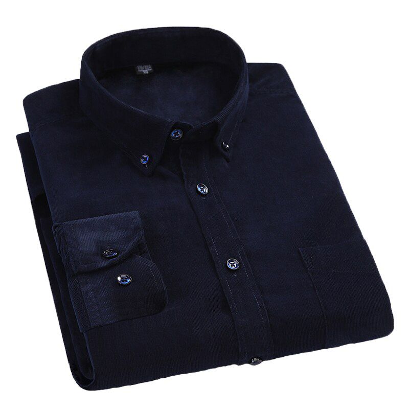 Aoliwen brand 2021 Autumn and Winter New Men Casual Shirts Solid Regular Cotton Corduroy Long Sleeved Warm Man's cotton Shirt