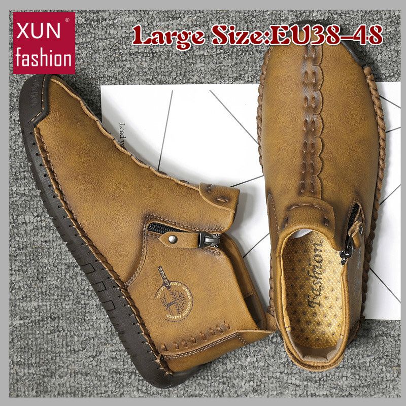 Men's Leather Shoes Mid-top High-top Men's Shoes New Winter Boots, Large Size EU38-48 46 45 43 44 Non-slip, Easy To Put on And Take Off The Side Zipper Martin Boots British Korean Men's Autumn and Winter Shoes
