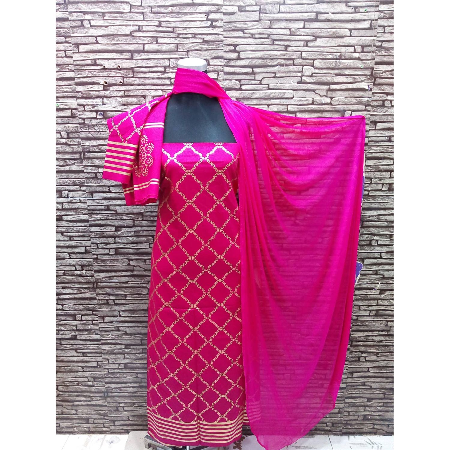 Unstitched Maroon Color Cotton screen Printed Salwar Kameez for Women