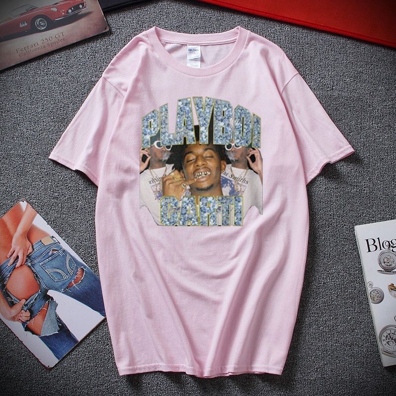 Awesome T Shirts For Guys O-Neck Short Sleeve Regular Mens Top Quality  Men Playboi Carti -Hop Black Tee Shirt