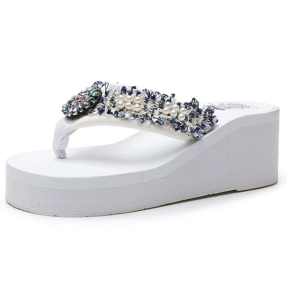 New Korean Fashion Women Girls Floral Wedges Bohemian Style Flip Flops Sandals Slippers Beach Shoes