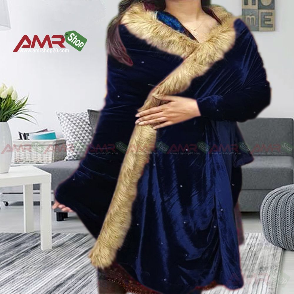 Velvet Wool Shawl navy blue