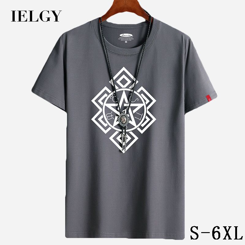 IELGY Men's short-sleeved t-shirt summer new loose trend round neck half-sleeved cotton shirt anchor large size