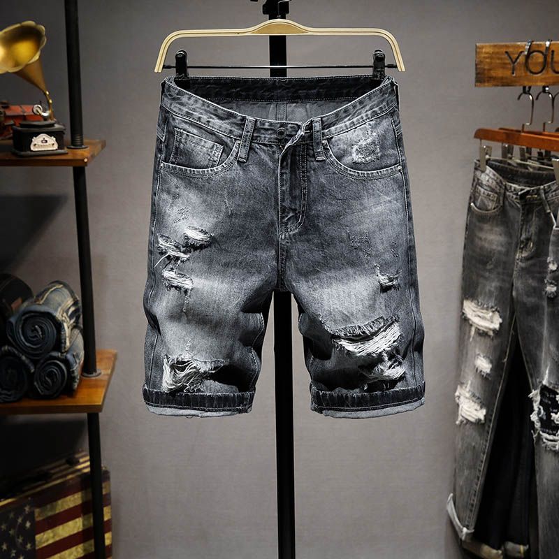 Men's Ripped Denim Shorts Destroyed Short Jeans Holes Fashion Cool Stright Fit