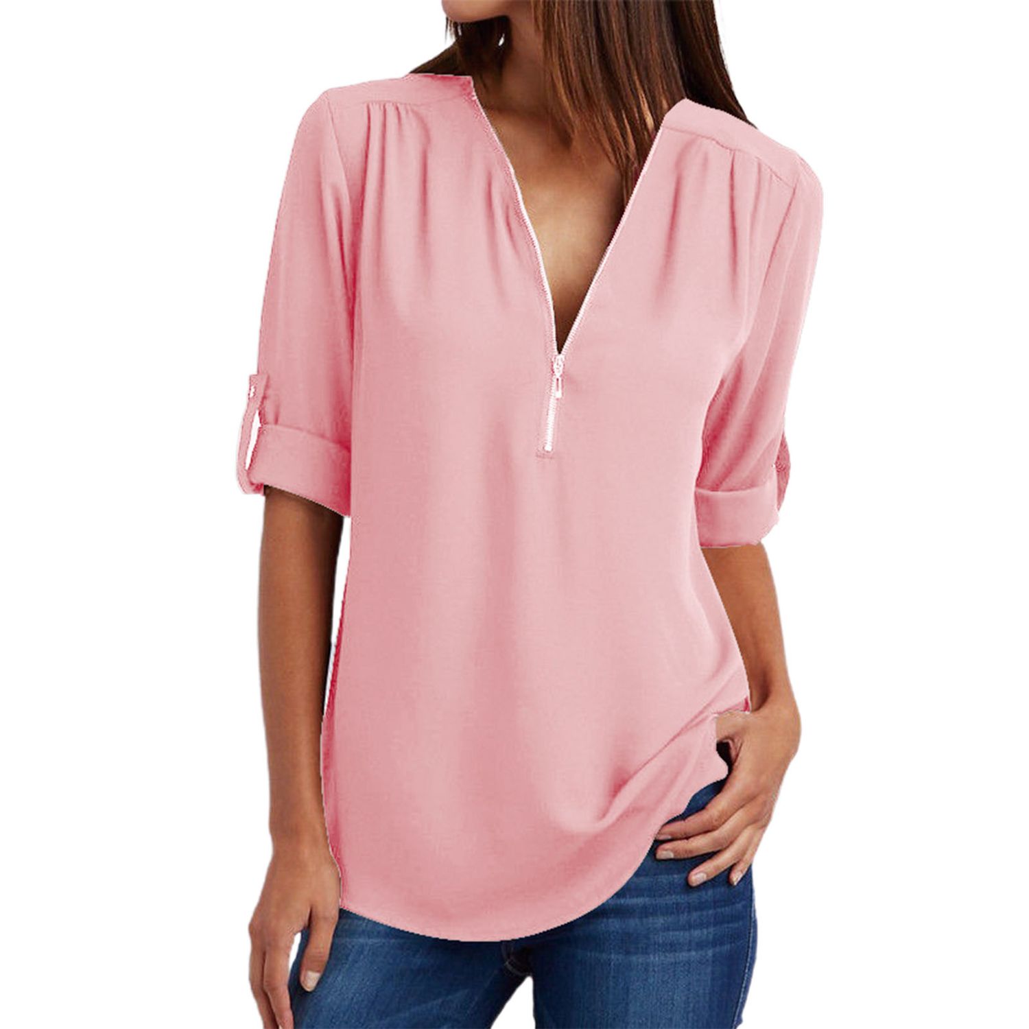 Women Top Solid Color Tament Pure Color T-shirt