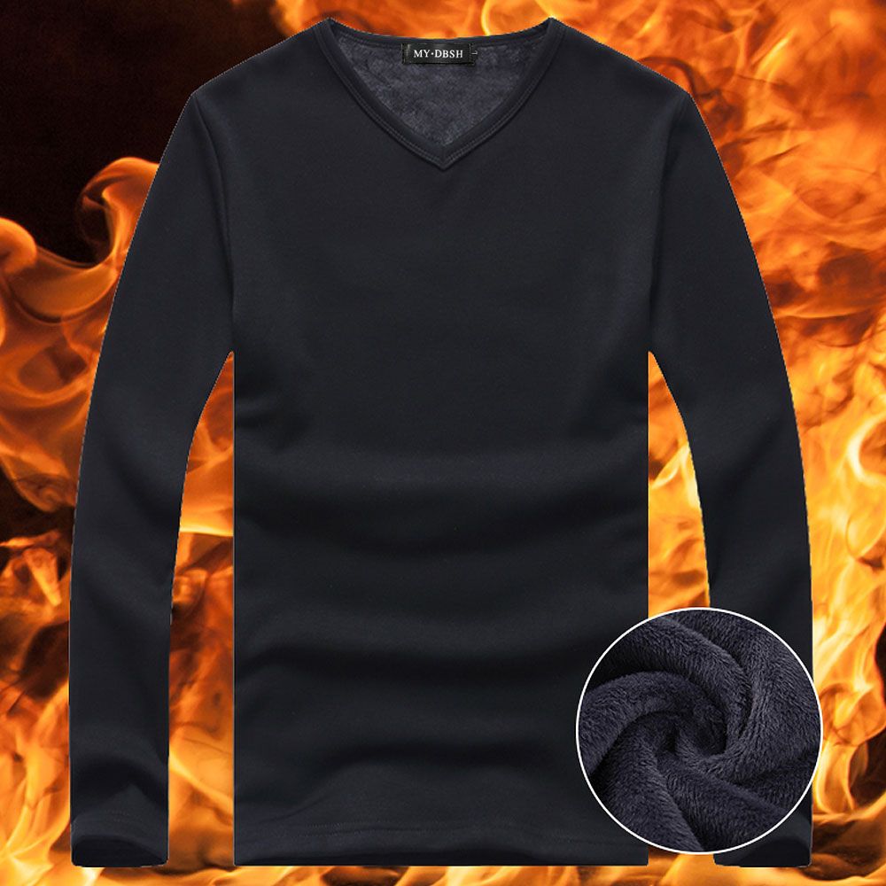 2021 High Quality Autumn Winter Mens Warm Thermal tshirt Man Long Sleeve Casual V Neck Velvet Thick Plus Thick T-Shirt Male Tees