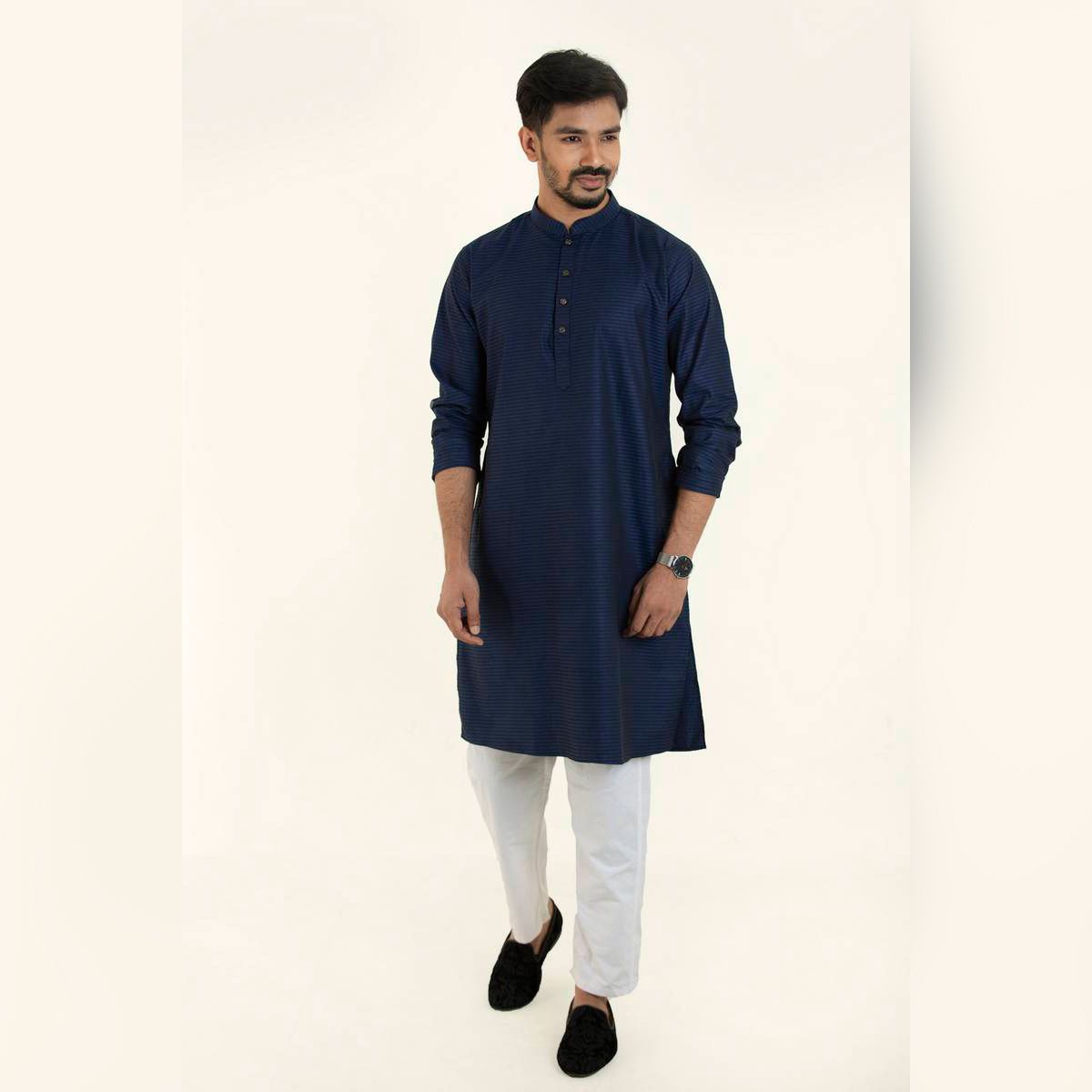 Masculine Deep Royal Jacquard Slim Fit Panjabi For Men