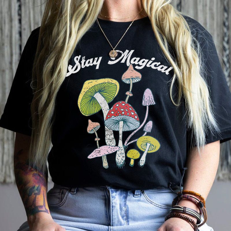 VIP HJN Vintage Fashion Mushroom Special Print Oversized T Shirt Egirl Grunge Aesthetic Streetwear Graphic Tees Women T-shirts