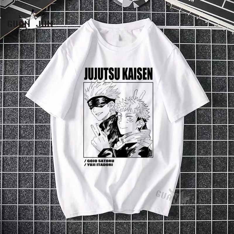 EU Size 100% Cotton Men T Shirt Jujutsu Kaisen Yuji Itadori Tops Jn Style Anime Manga Summer Black Short Sleeved Tshirt Women