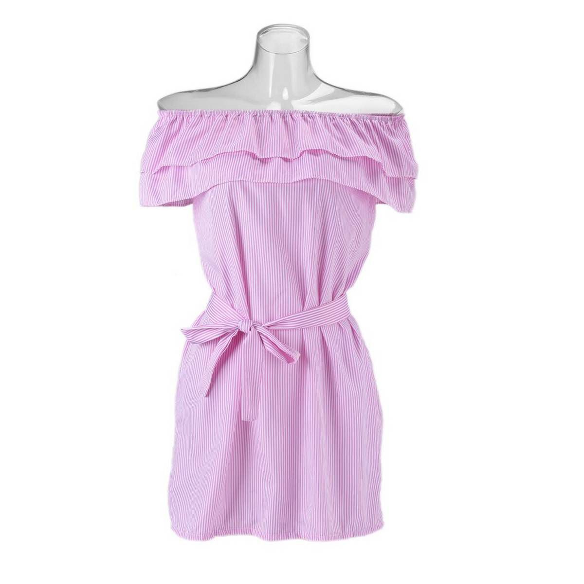 HA Fashion Summer Dresses Casual Sexy Off Shoulder Ruffles Stripe Mini Dress