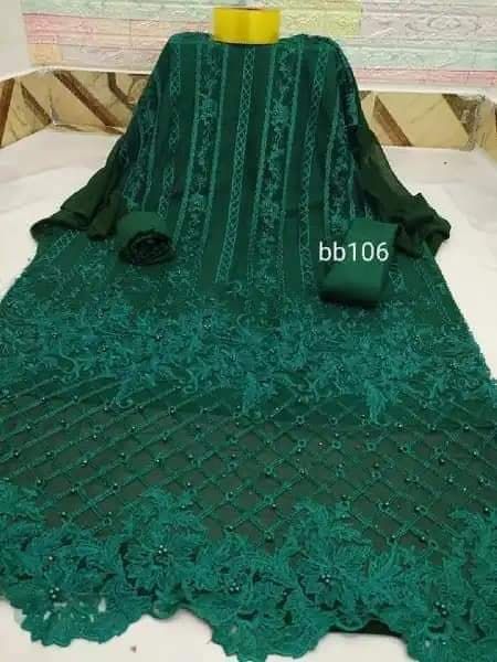 New Indian Unstitched Georgette/Jorjet Shalwar Kameez Four Piece Party Dress {4 Piece}