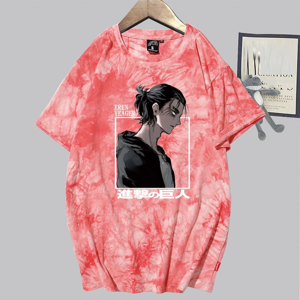 Anime Attack on  Eren T-shirt Fashion Short Sleeve O-neck Casual Tie Dye Uniex