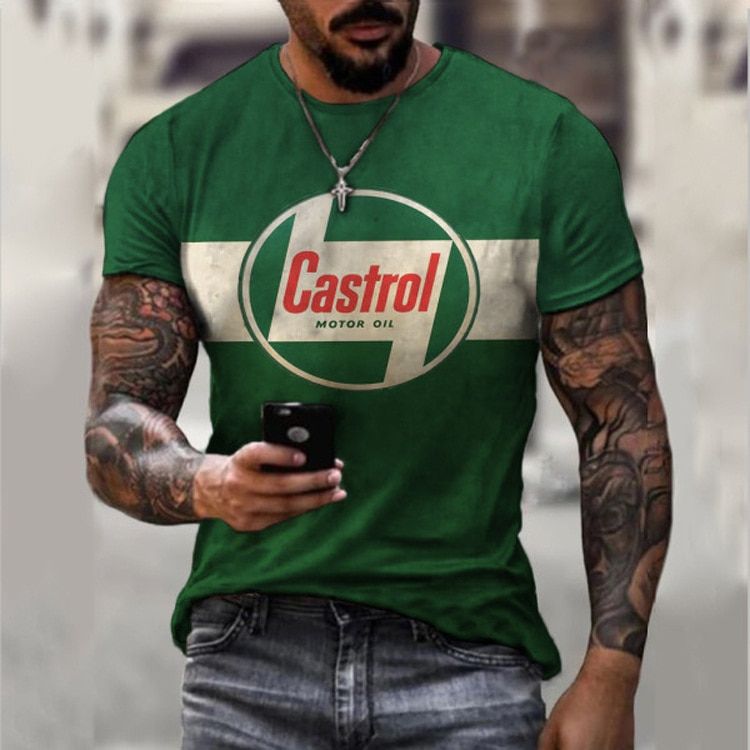 Men's o-neck top Summer style castrol retro short-sleeve 3D printing ethnic alphabet Harajuku fashion  Oversized T-shirt