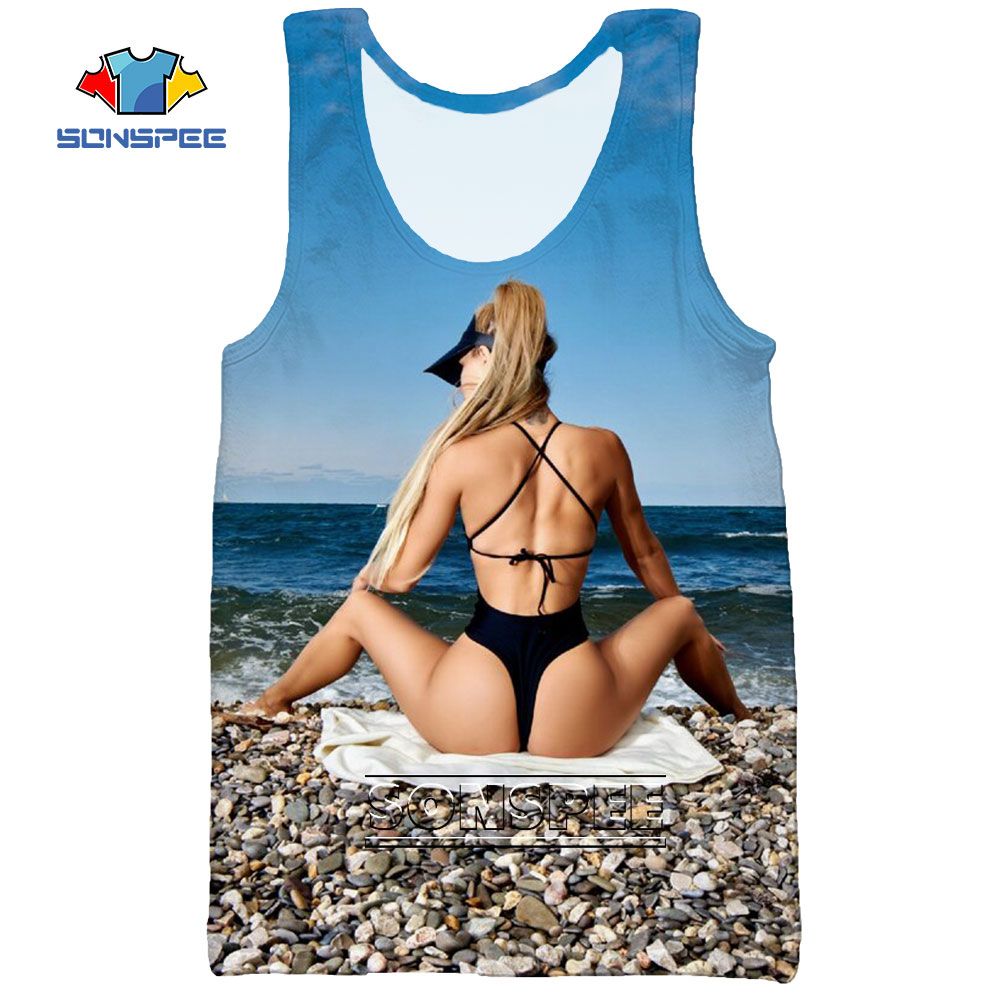SONSPEE 3D Print Model Bikini Back s Summer Beach Sea Men's TaTop Casual Bodybuilding Gym Muscle Sleeveless Vest