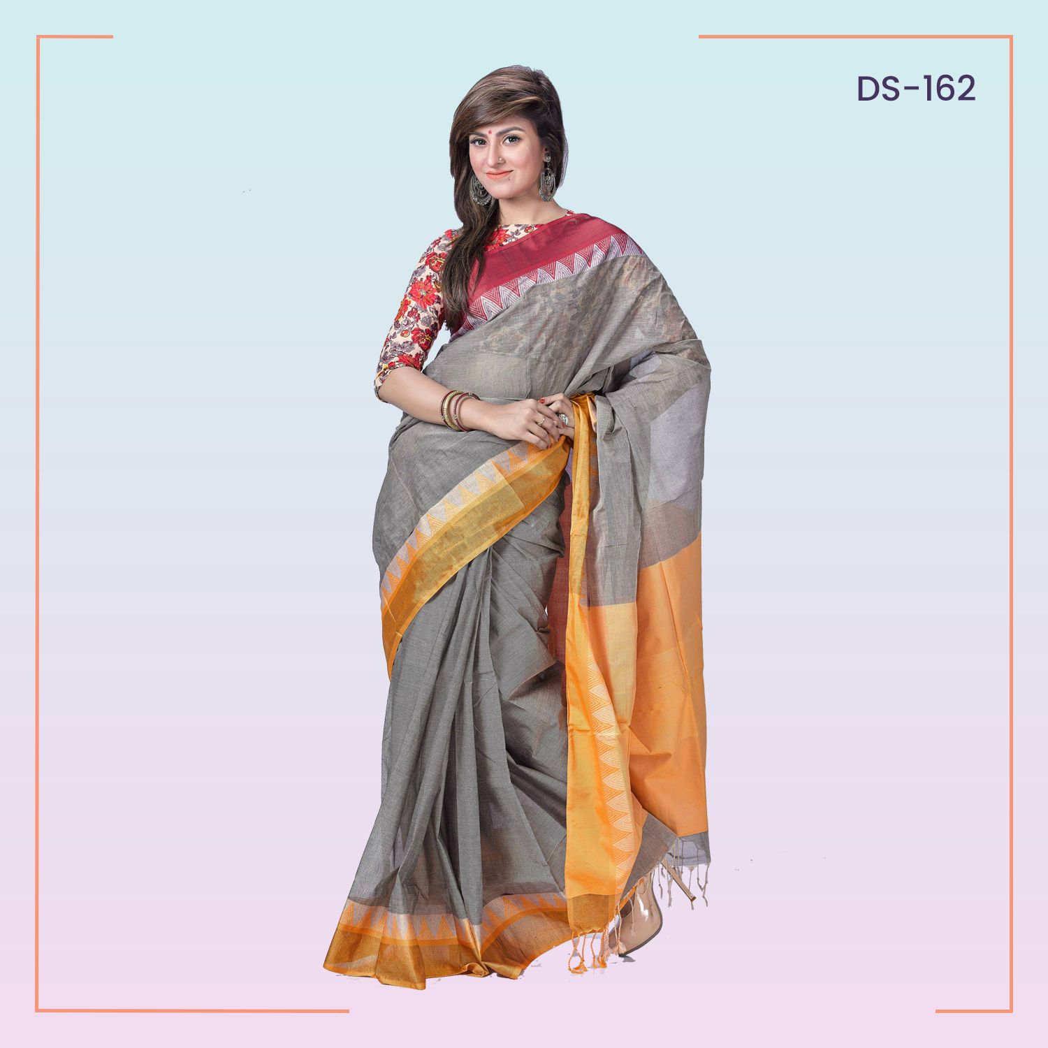 Ash Color Cotton Tant Saree for Women