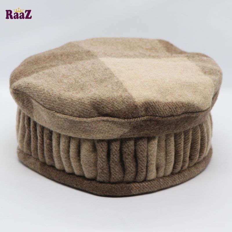 Off White Brown Check Design Wool Fabrics Afghani Prayer Tupi