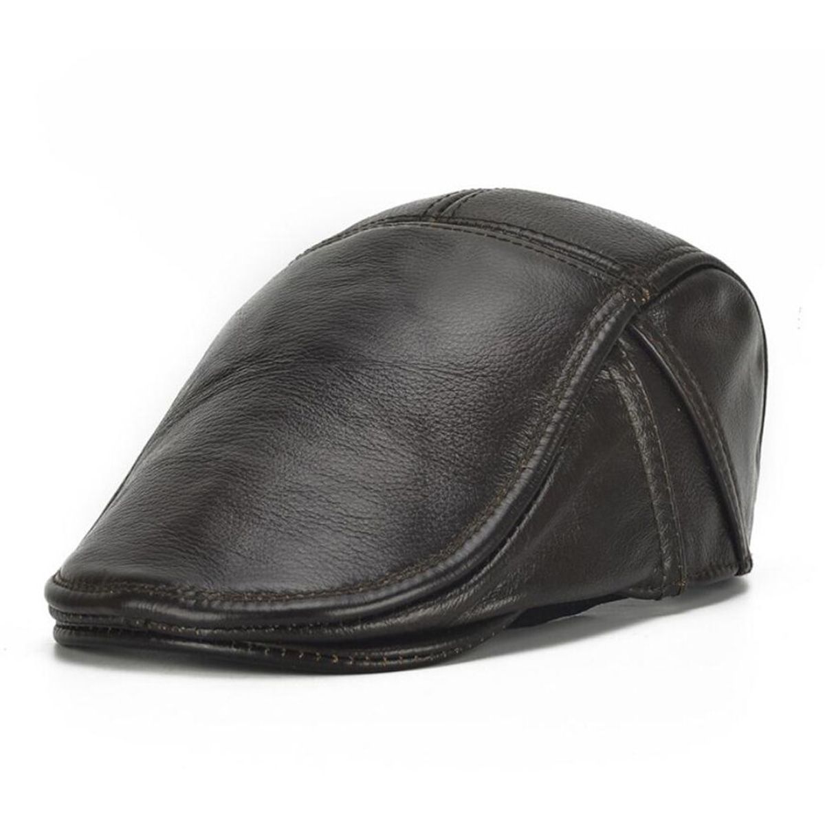 Men Leather Flat Cap Black Berets Male Natural Cow Leather Adjustable Driver Hats Casual Autumn Winter Directors Caps