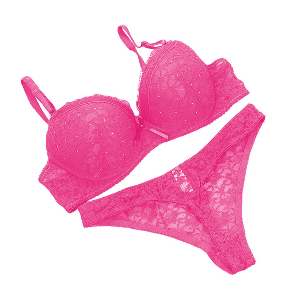 Women Lace Rhinestone Underwear Set Push Up Bra Brassiere Thongs G-string