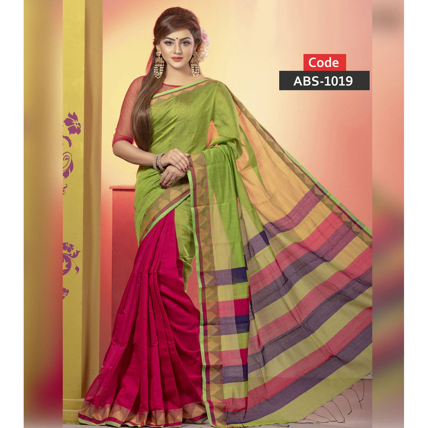 Half silk sari for women - Multicolor