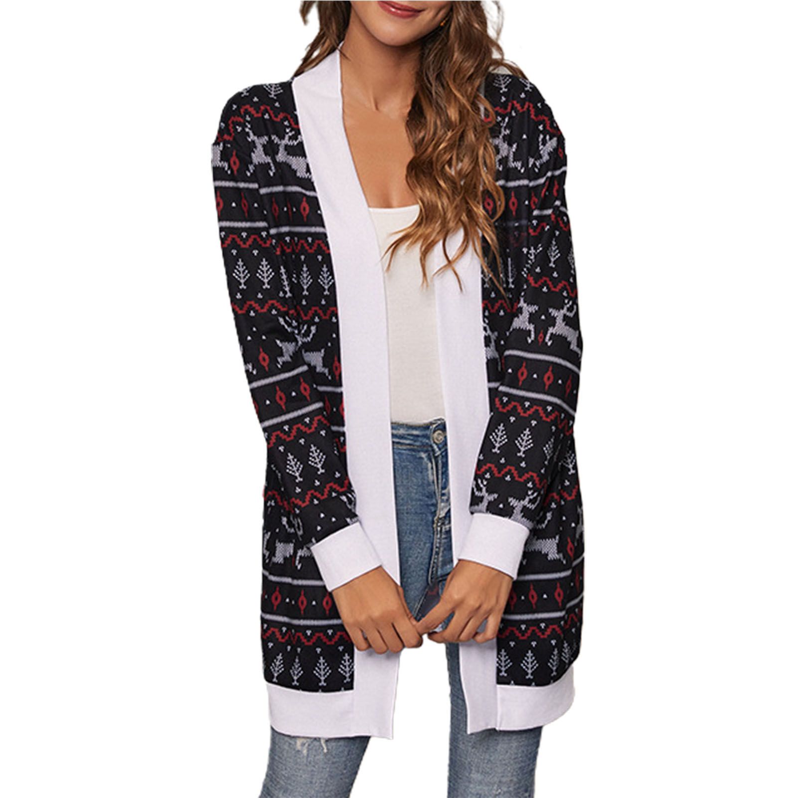 Casual Cardigan Open Front Christmas Design Loose Sweater