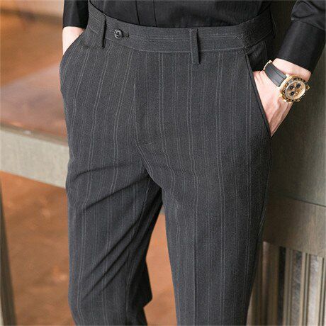 Dark Gray Business Casual Pants Men's Fashion Slim Trousers Spring and Autumn New Men Slacks Black Khaki Male Pants 28-36