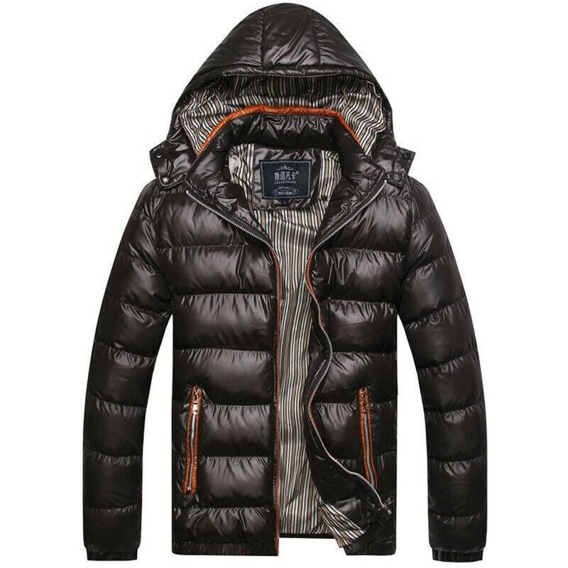 Men's Fashion Thick Parkas Men Windproof Puffer Hooded Coat Winter Warm Overcoat Slim Zipper Jacket Cotton Tops for Men