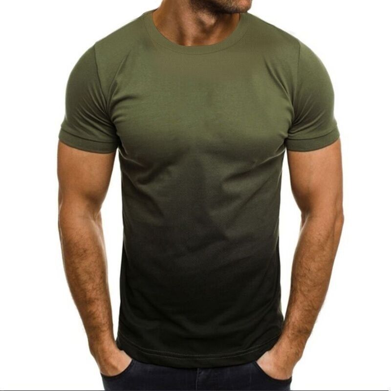 Men's casual sports T-shirt European and American summer fashion round neck 3D gradient short-sleeved round neck T-shirt men