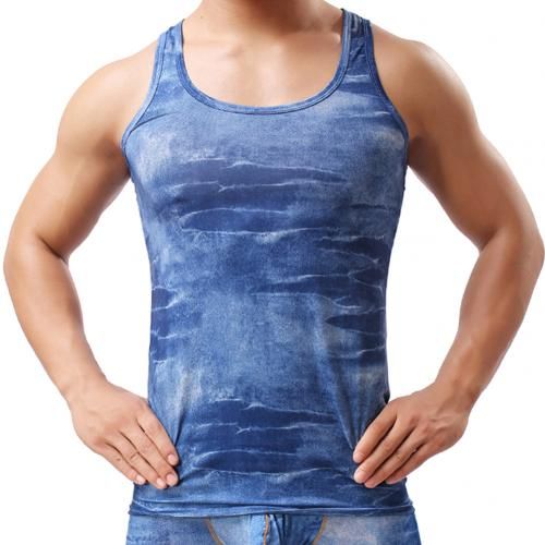 Men Solid Color Sleeveless Low-cut Faux Leather Slim Vest Gym TaTop