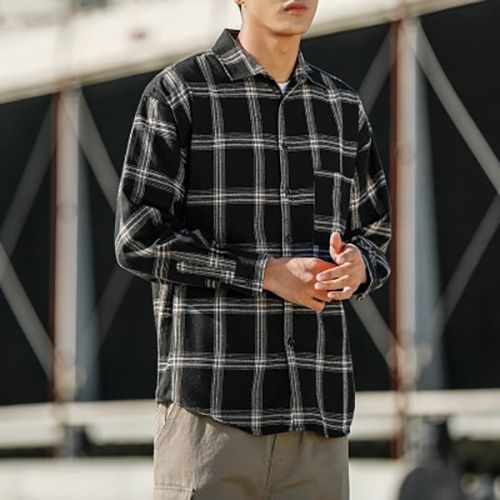 RUIHUO Casual Plaid Shirt Men Slim Fit Wool Male Long Sleeve Shirts Men Turn-down Collar Fashion Brand M-5XL 2021 Spring New