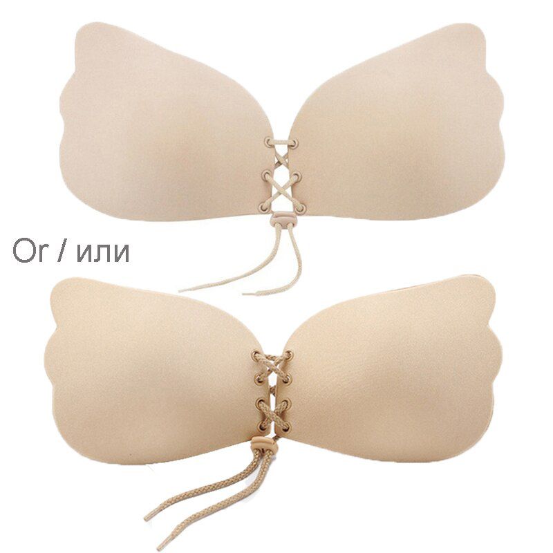 Women Strapless Adhesive Bra Backless Seamless Lace up Silicone Invisible Bra Push Up Bra Free Stick On Wedding Dress