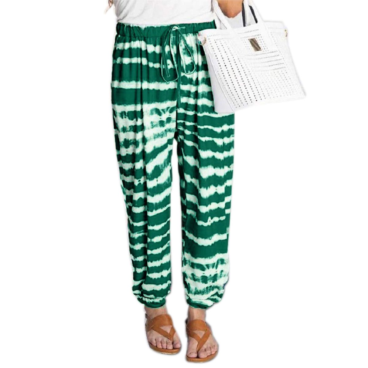 2021 Women Korean Loose Trousers Fashion Tie-dye Stripe Pattern High Waist Casual Pants Girl Sports Pants