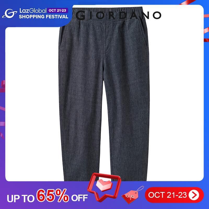 Women Pants Thin Stripe Elastic Waistband Pants Slant Pockets Ankle-Length Casual Denim Pants  05420358