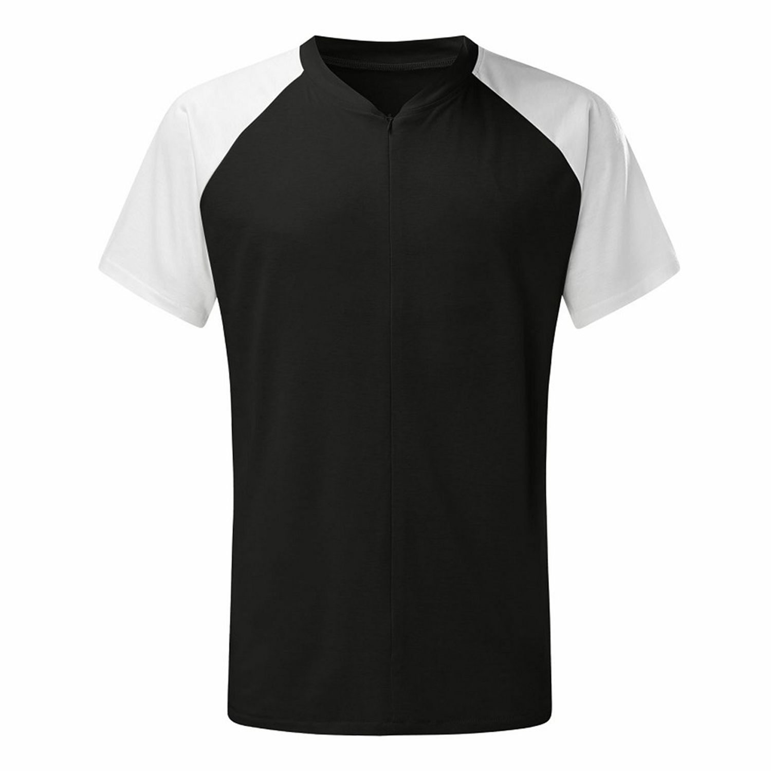 Men T-shirt Color Block Loose Summer Stand Collar Short Sleeve Top for Dating