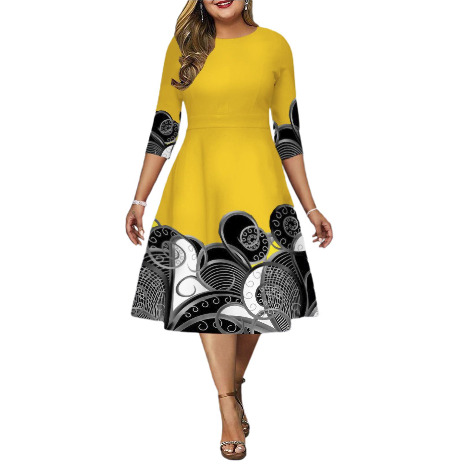 Office Lady Dress Round Neck A-Line Slim Dress