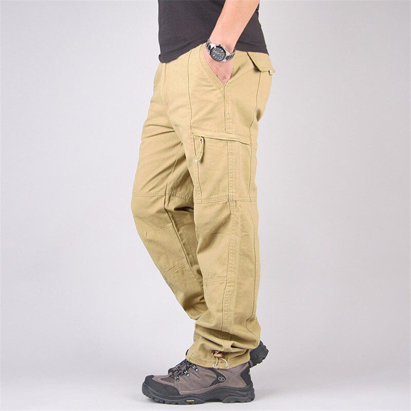 Men‘s Cargo Pants Tactical Multi-Pocket Overalls Male  Cotton Loose Slacks Trousers   Work Straight Pants