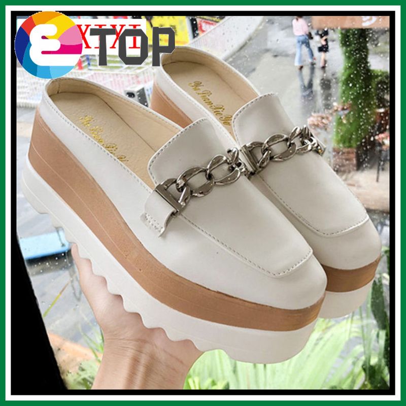 Fashion Beautiful Loafers Slippers Thick Bottom 2.75 Inches Heels Wedge Mules Sandals For Women (Size 35-40)