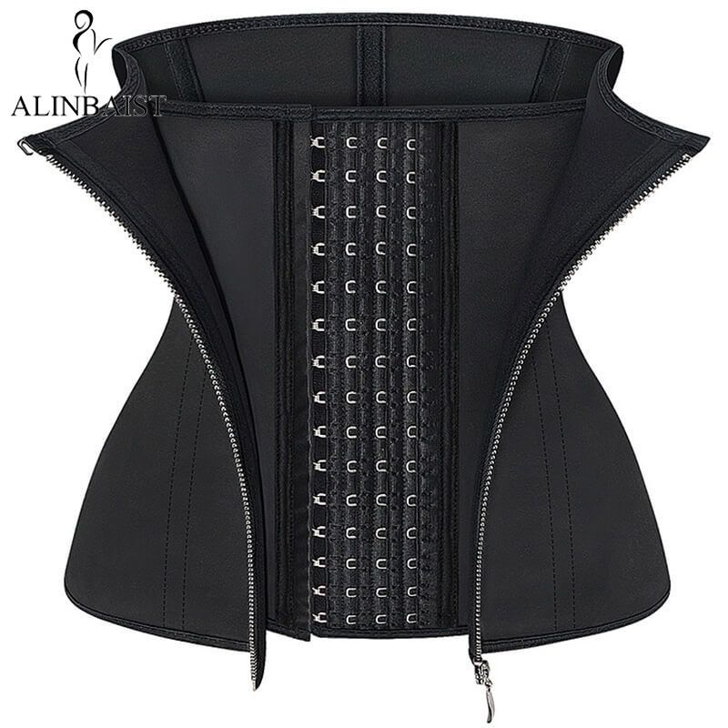 Latex Waist Trainer with Zipper 4 Hooks Corset Body Shapewear Slimming Belly Sheath Hourglass Shaper Waist Cincher 9 Bold Boned