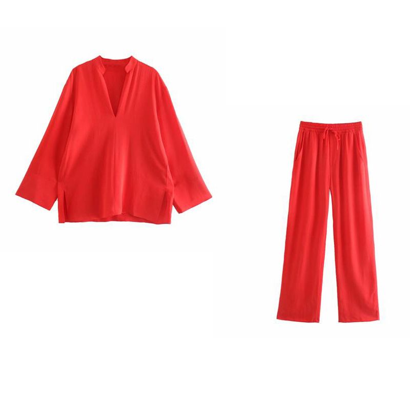 Women Simply Solid Color Pockets Patch Casual Straight Pants Female Chic Elastic Waist Lace Up Summer Long Trousers P1129