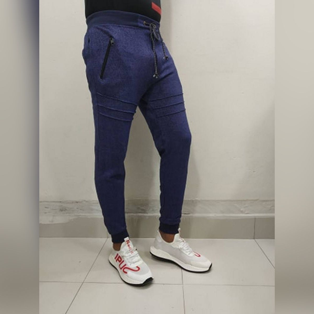 Blue Cotton Slim Fit Sweatpant Pant For Men