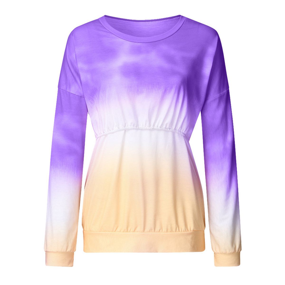 Female Tops, Gradient Color Round Neck Long Sleeve T-Shirt Pullover for Women, Pink/Blue/Purple