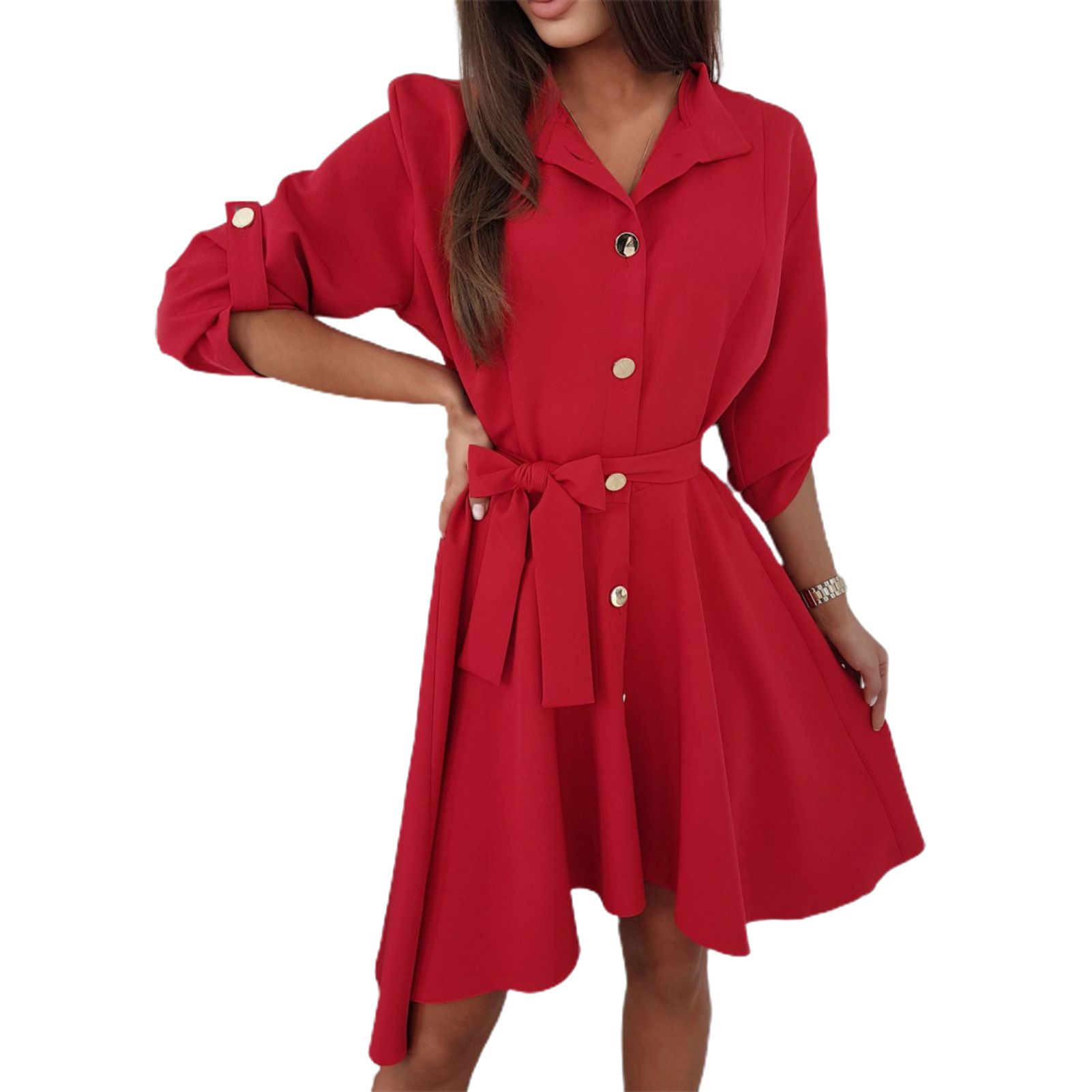 Mini Dress Slim Fit Pure Color Single Breasted Mini Party Dress