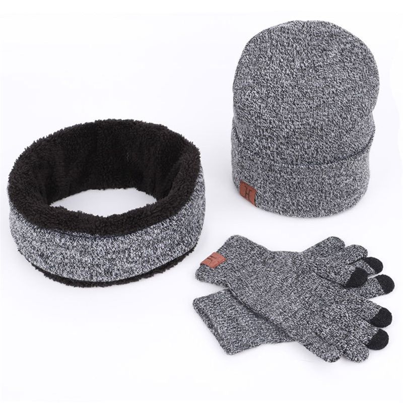 Brand Winter Knitted Hats Men Women Warm Hat With Bib Touch Gloves Female Bonnet Cap Outdoor Riding Sets 3