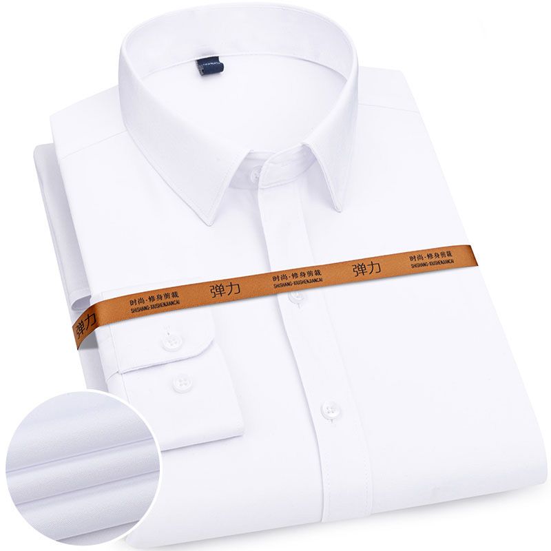 Men's Dress Shirt Formal Elastic Fashion Solid Color Pocket-less Non-iron Classic Business Work Long Sleeve Smart Casual Shirt