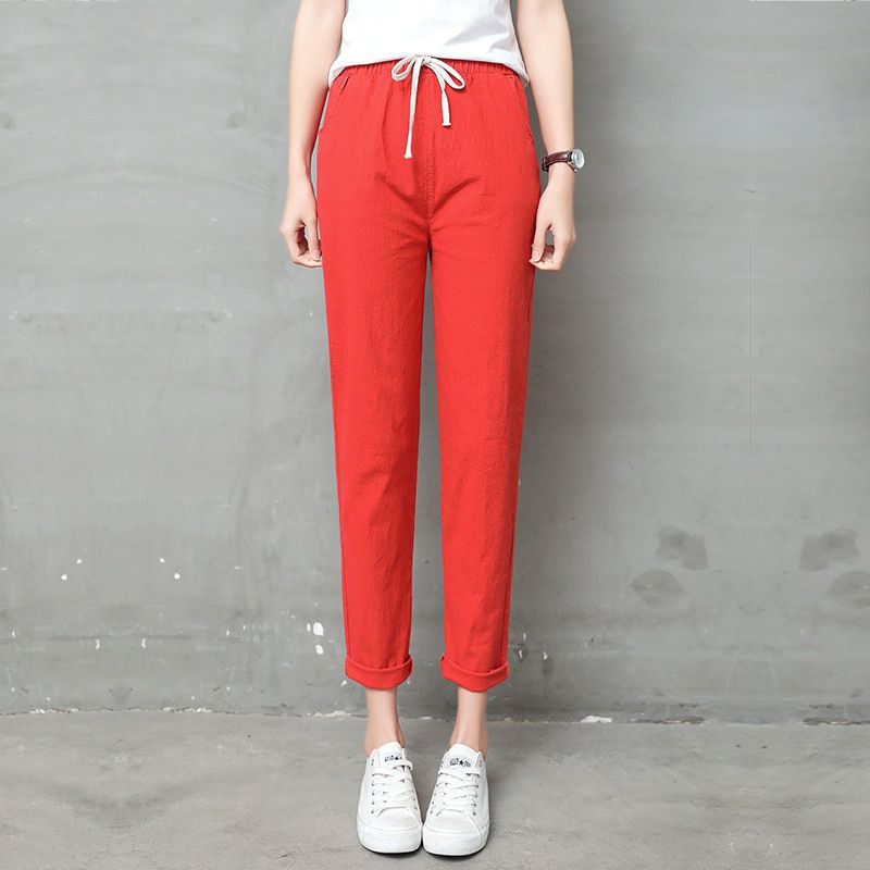 Women pants Casual Solid Spring Summer Cotton Linen Lady Ankle -length Capris Trousers Pencil Pants S-XXL