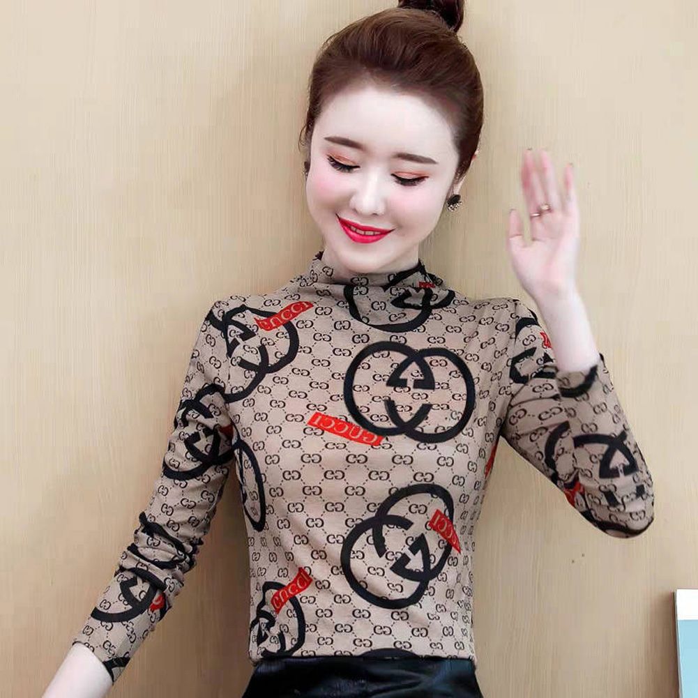 Long Sleeves and Half-high Collar Base Shirt Casual Pullover op for Woman