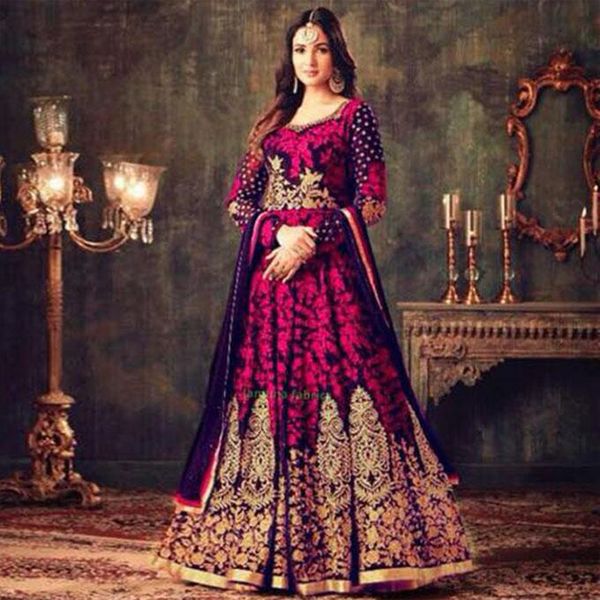 Unstitched Navy Blue and Golden Georgette Gown For Women